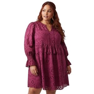 NWT Dokotoo Raspberry Eyelet Long-Sleeve Flowy Boho Spring Summer Dress • Sz XL